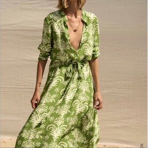 Zara Lilou Green Belted Floral Printed Dress